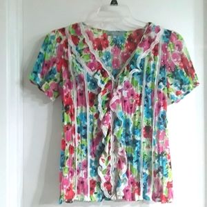 NY&Co Floral Ruffled Blouse, Size M